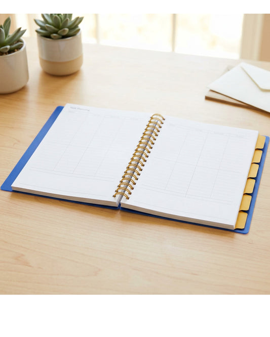 Pureboro A5 Undated Project Planner 180 Pages Cobalt and Mustard - Lifestyle view