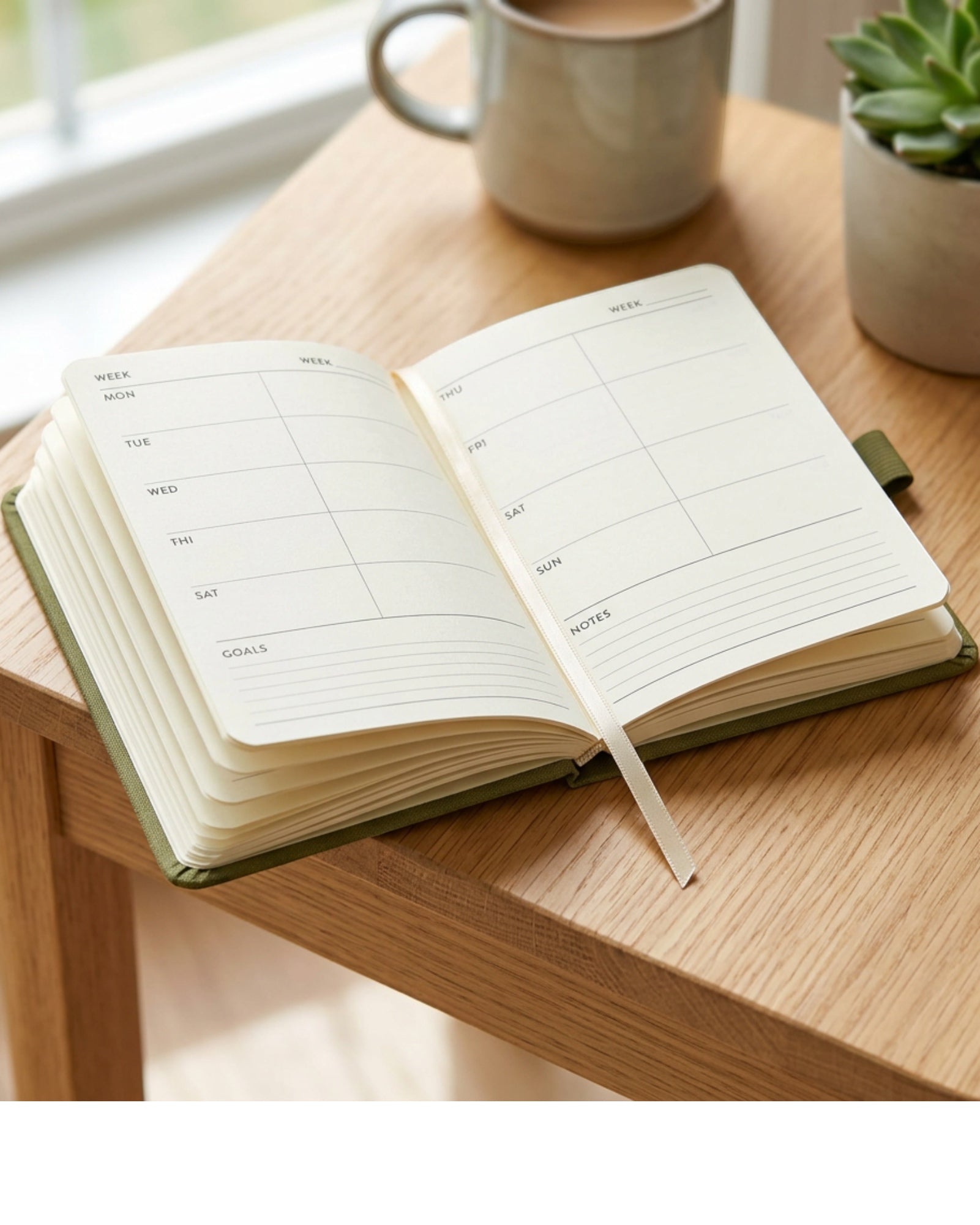 Pureboro A6 Undated Pocket Planner 144 Pages Olive and Cream - Lifestyle view