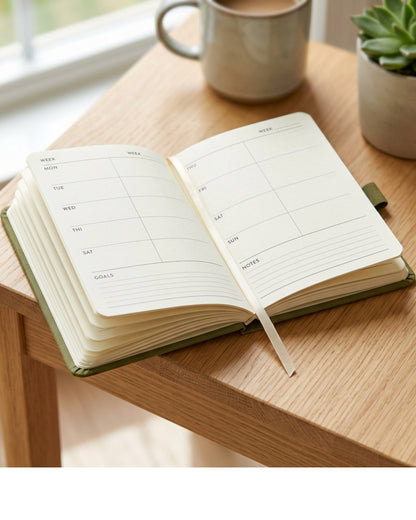 Pureboro A6 Undated Pocket Planner 144 Pages Olive and Cream - Lifestyle view